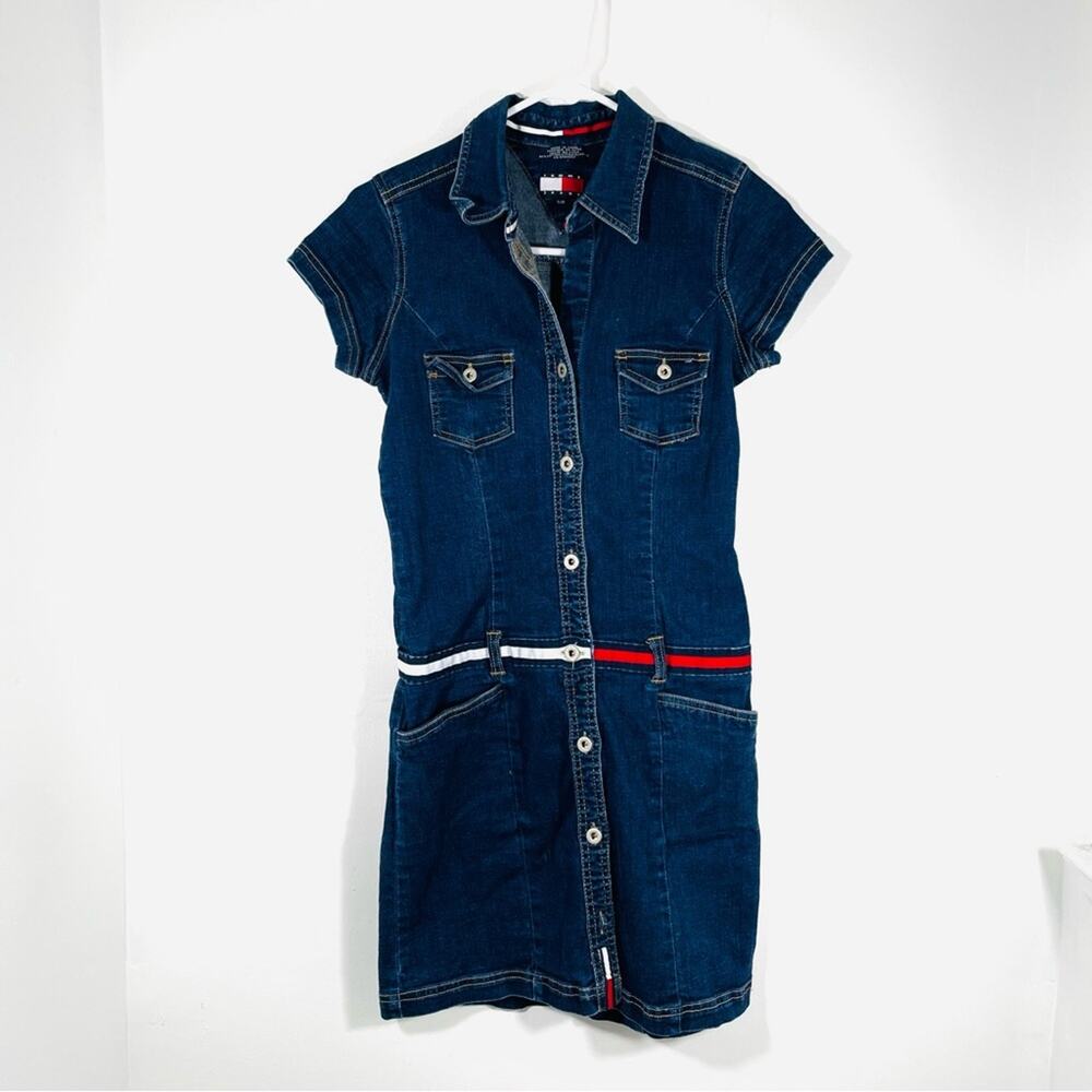 Tommy Hilfiger Y2K Stretch Denim Button Front Mini Dress Small